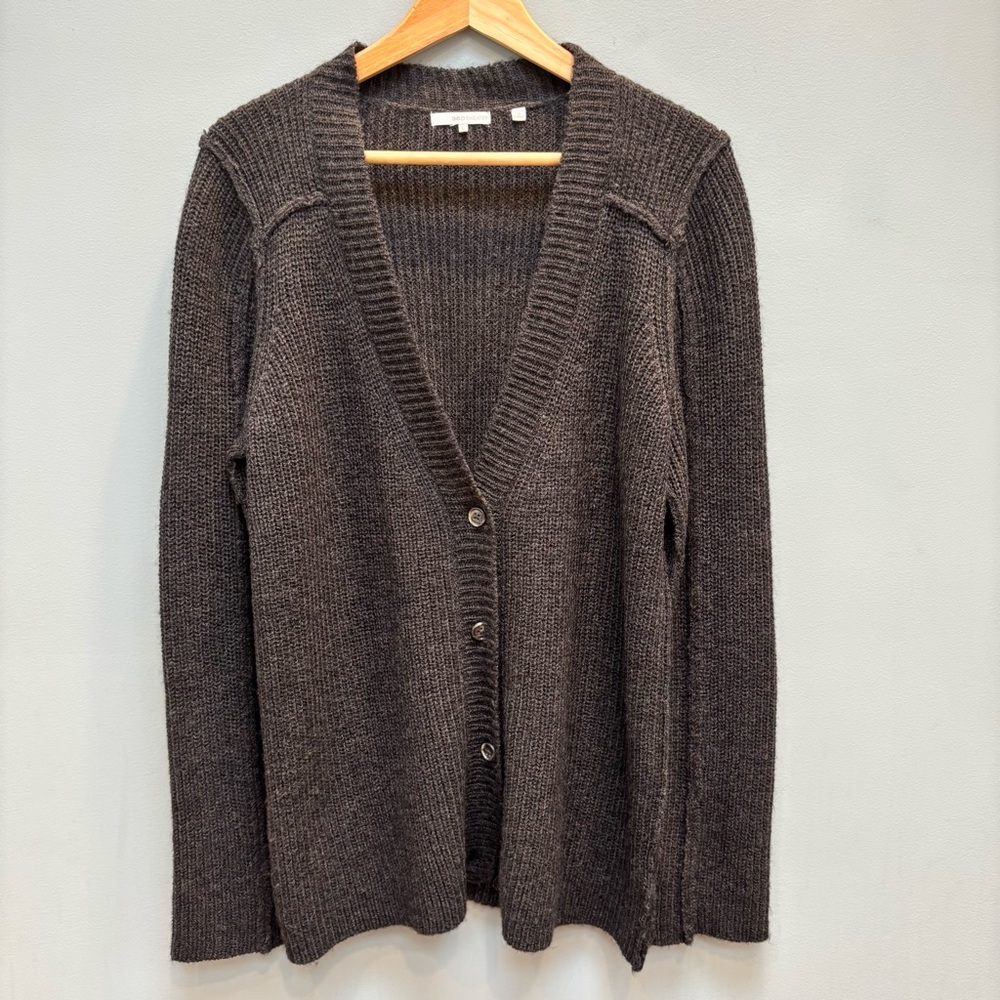360 Cashmere V Neck Cardigan in Dark Grey L